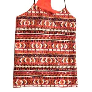 Nell Womens Sequin Geometric Racerback Camisole Top Y2k Bohemian Sparkle Size S
